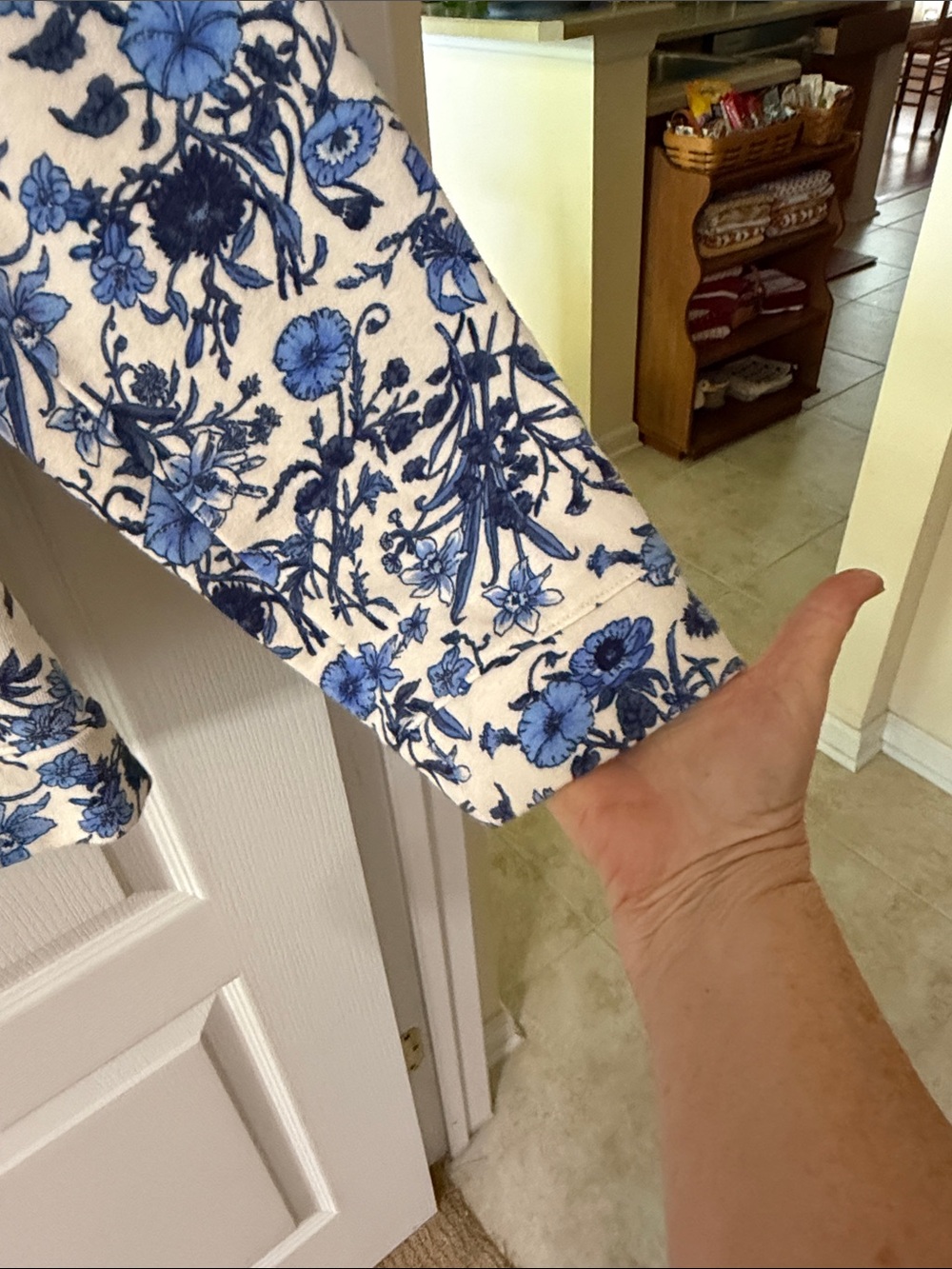 Talbots Cream Long-Sleeve Tee with Blue Floral Print - Picture 3 of 7